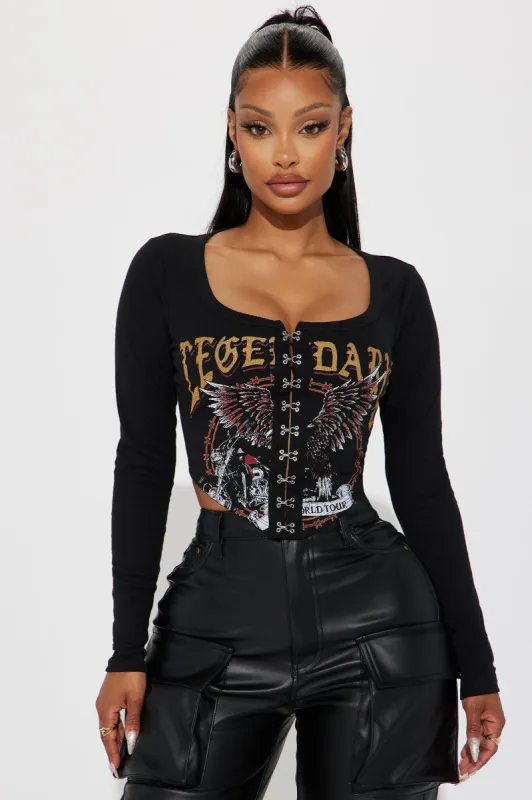 She's Legendary Long Sleeve Corset - Black sold by Fashion Nova