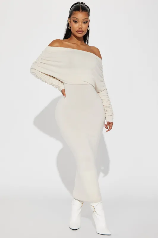 Yasmine Off Shoulder Sweater Maxi Dress - Cream sold by Fashion Nova