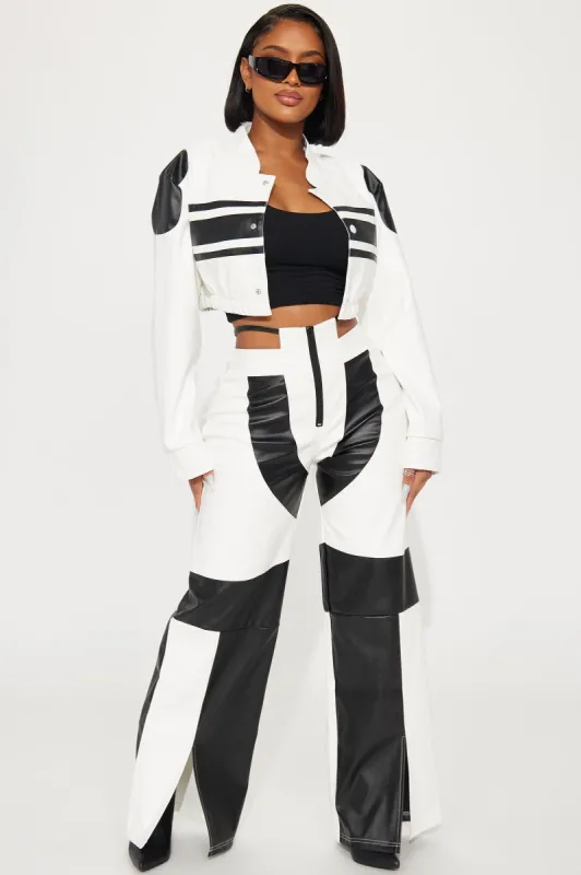 Elevated Faux Leather Pant Set - White/Black sold by Fashion Nova