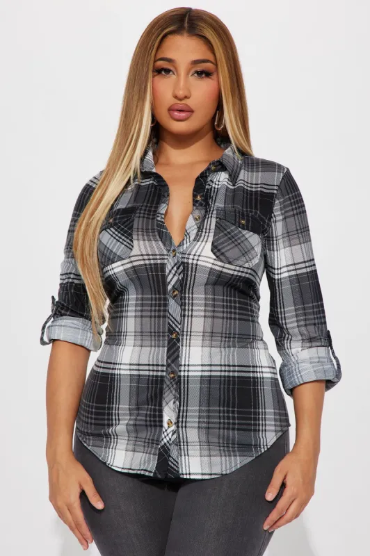 In With The New Plaid Shirt - Black/White sold by Fashion Nova