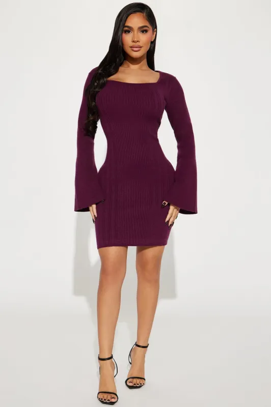 Marie Sweater Mini Dress - Eggplant sold by Fashion Nova