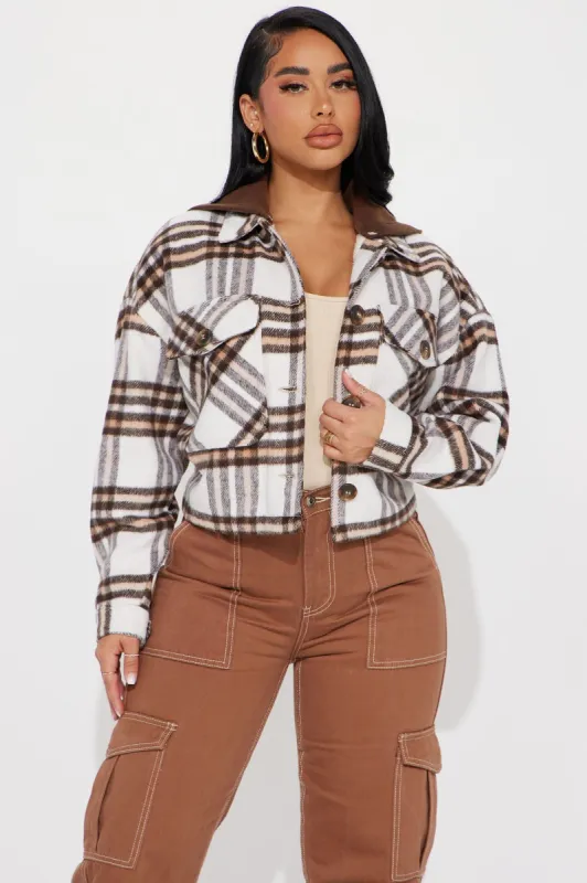 Keep Checking Plaid Shacket - Brown Combo sold by Fashion Nova