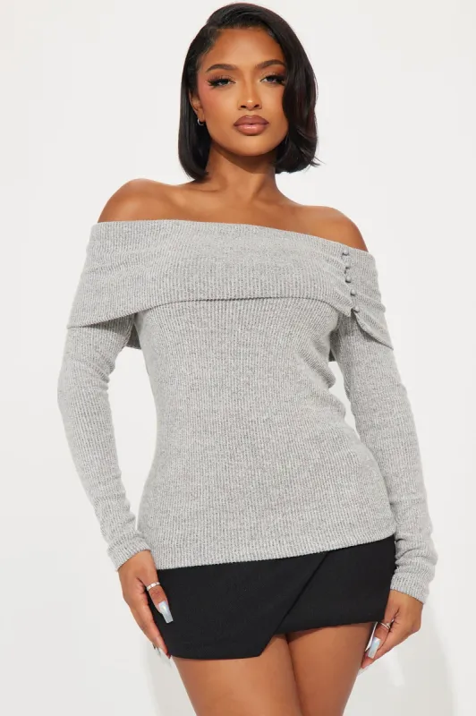 See You Again Off Shoulder Top - Heather Grey sold by Fashion Nova