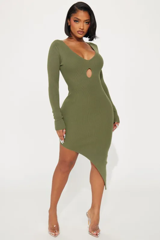 Mara Sweater Midi Dress - Olive sold by Fashion Nova