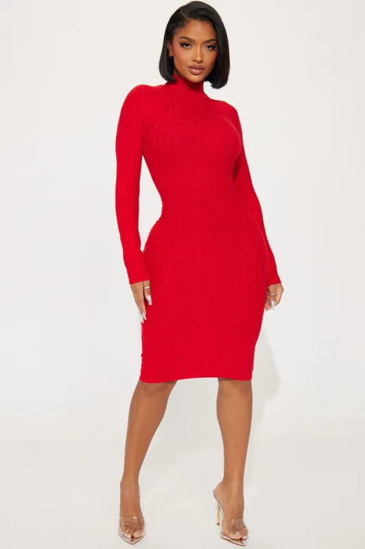 Tanya Textured Sweater Midi Dress - Red sold by Fashion Nova