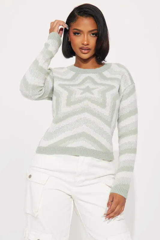 Exploding Stars Sweater - Sage/combo sold by Fashion Nova