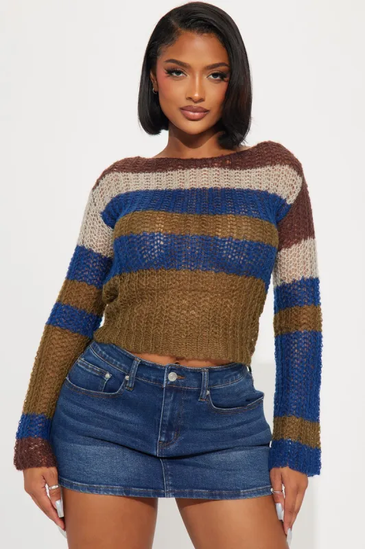 Logan Crochet Sweater - Blue/combo sold by Fashion Nova