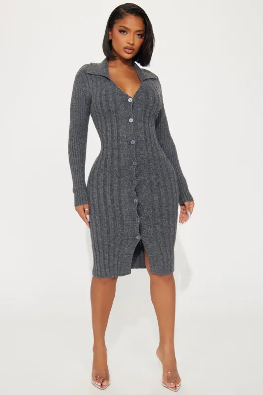 Taylor Sweater Midi Dress - Charcoal sold by Fashion Nova