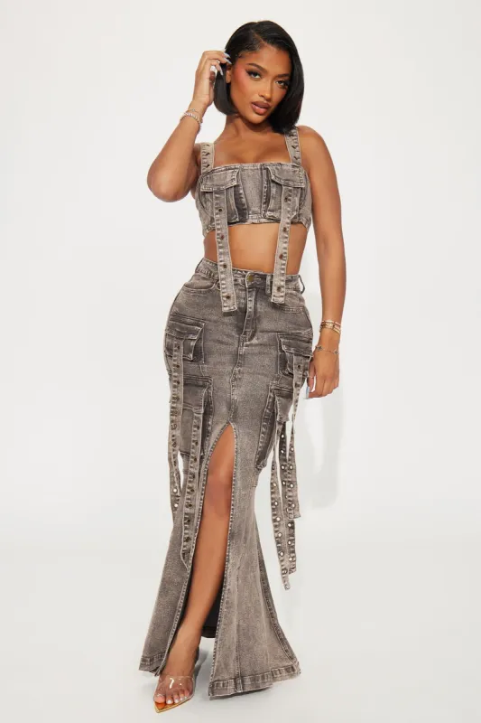 Acting Up Denim Skirt Set - Black sold by Fashion Nova