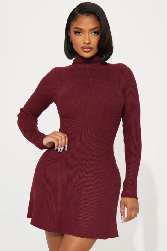 Sally Sweater Mini Dress - Burgundy sold by Fashion Nova