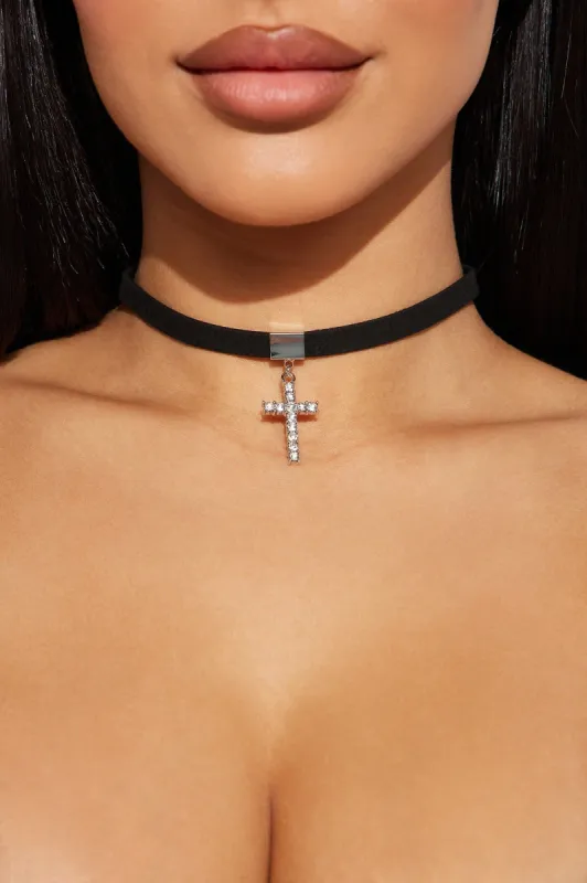 Everyday Is A New Blessing Choker - Black/Silver sold by Fashion Nova