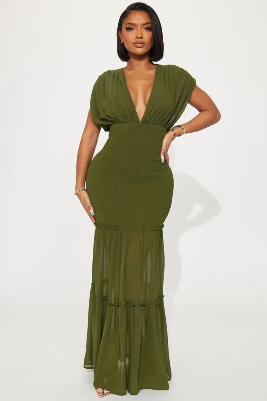 Sienna Chiffon Maxi Dress - Olive sold by Fashion Nova