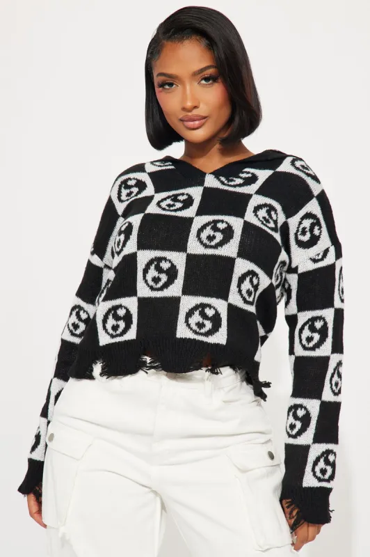 Always Ying Yang Hooded Sweater - Black/combo sold by Fashion Nova