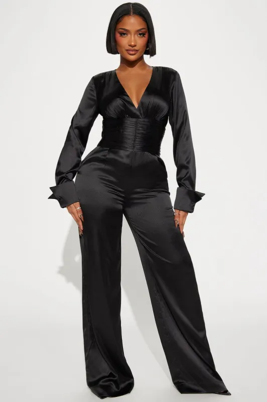 What You Don't See Satin Jumpsuit - Black sold by Fashion Nova