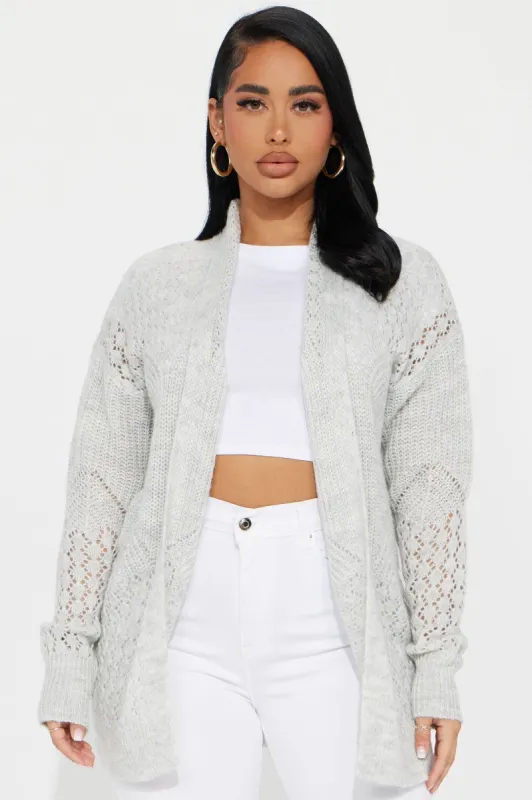 Warm And Cozy Times Cardigan - Heather Grey sold by Fashion Nova