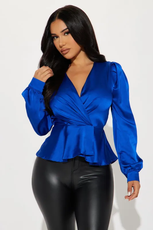 Linda Satin Blouse Top - Royal sold by Fashion Nova