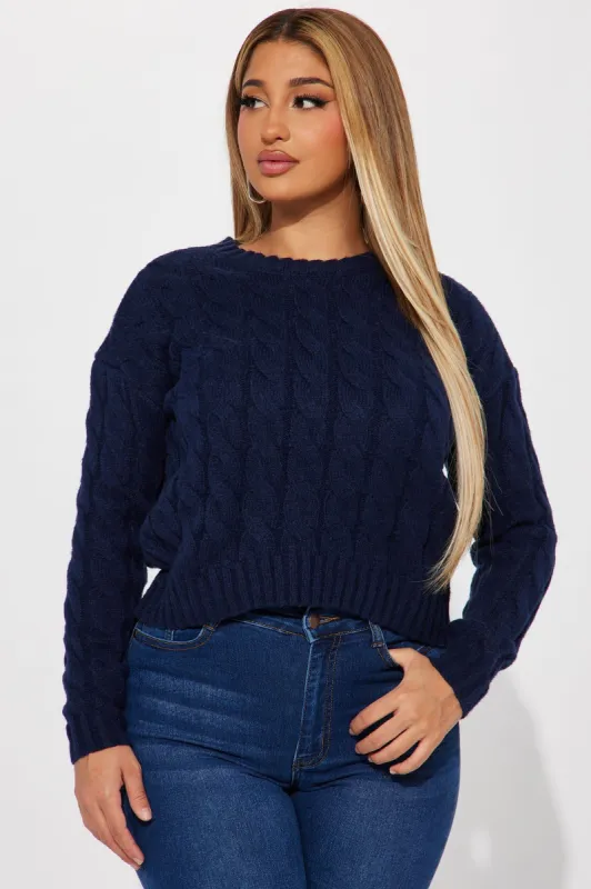 Serenity Cable Knit Sweater - Navy sold by Fashion Nova