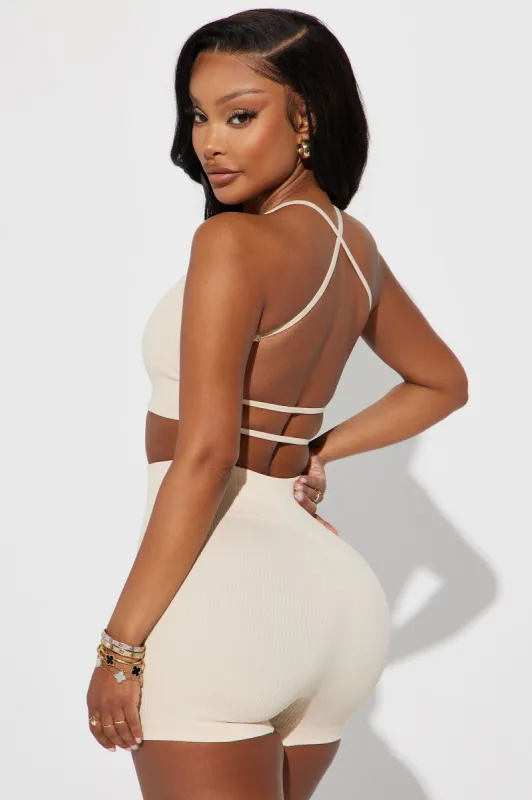 Effortless Emily Ribbed Seamless Sports Bra - Sand sold by Fashion Nova