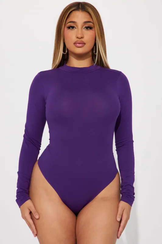 Melanie Mock Neck Bodysuit - Dark Purple sold by Fashion Nova