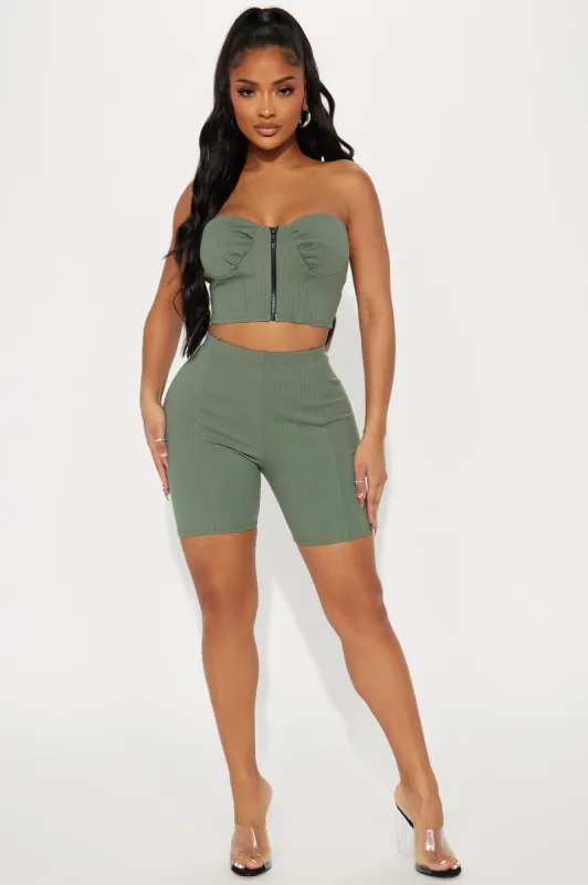 Holly Heavy Rib Short Set - Olive sold by Fashion Nova