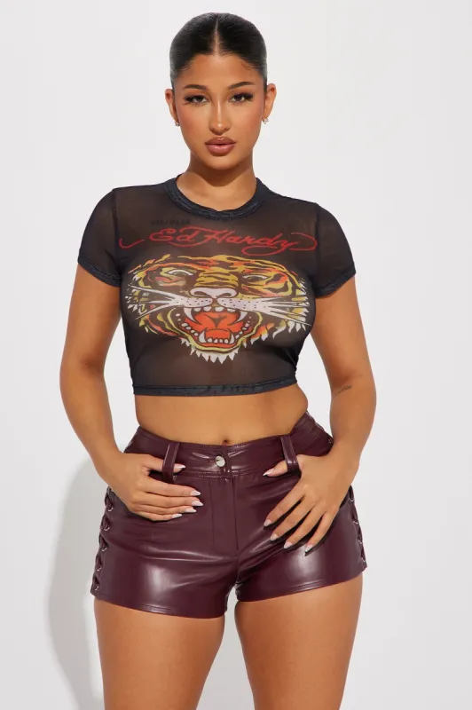 Ed Hardy Tiger Head Mesh Fitted Tee - Black sold by Fashion Nova