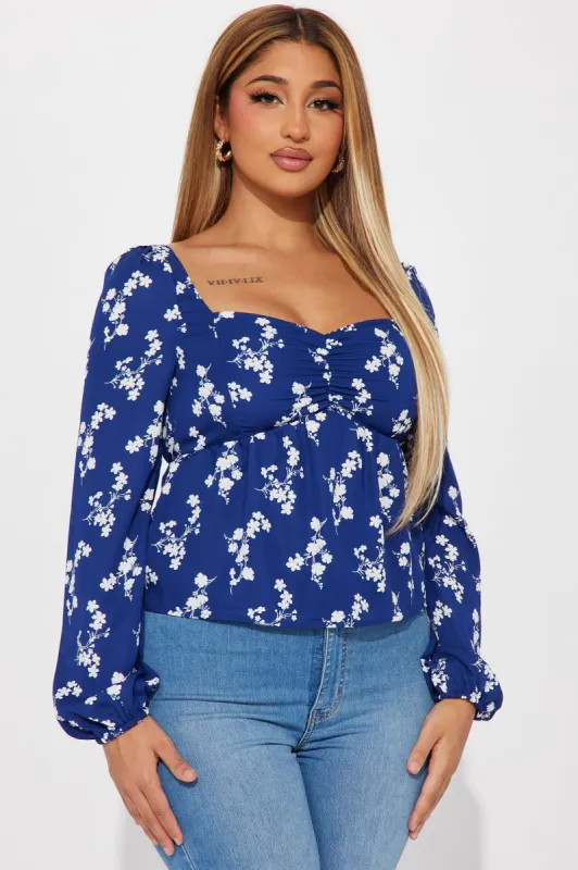 Nyra Floral Blouse Top - Navy/combo sold by Fashion Nova