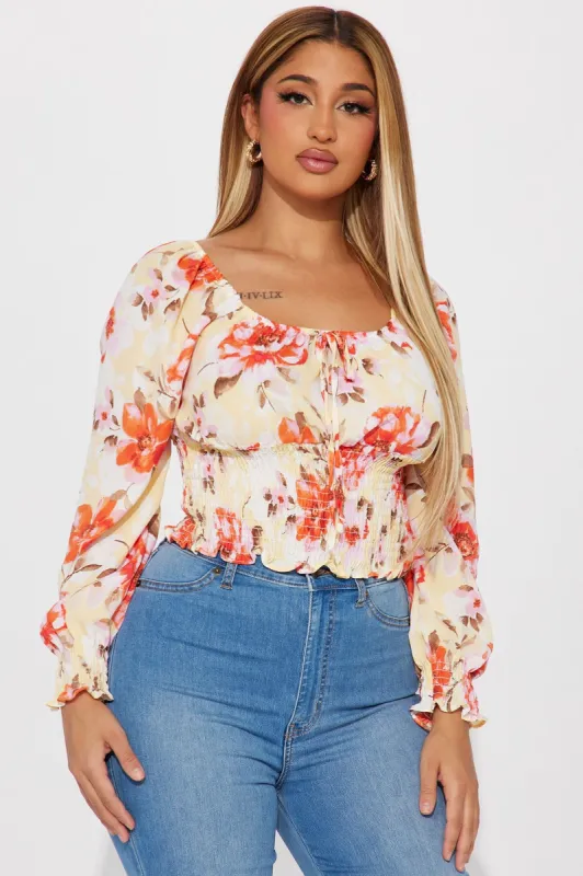 A Sunny Day Floral Blouse Top - Yellow/combo sold by Fashion Nova