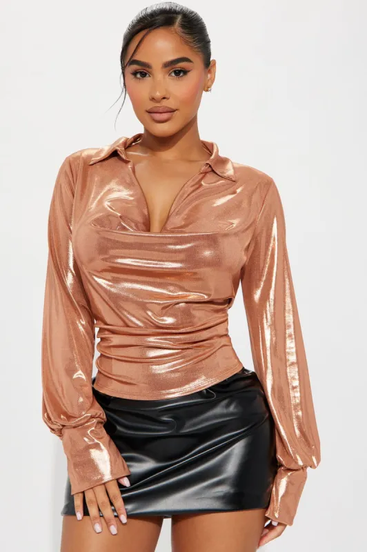 Champagne Diet Metallic Top - Rose Gold sold by Fashion Nova