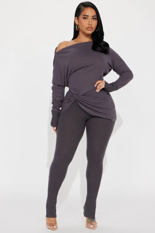 Tara Twist Front Pant  Set - Charcoal sold by Fashion Nova