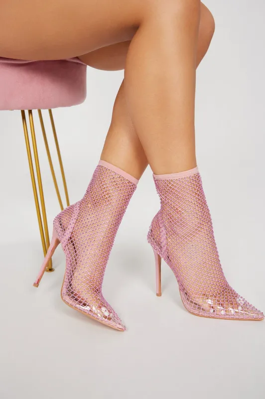 Shining Star Rhinestone Booties - Pink made by Fashion Nova