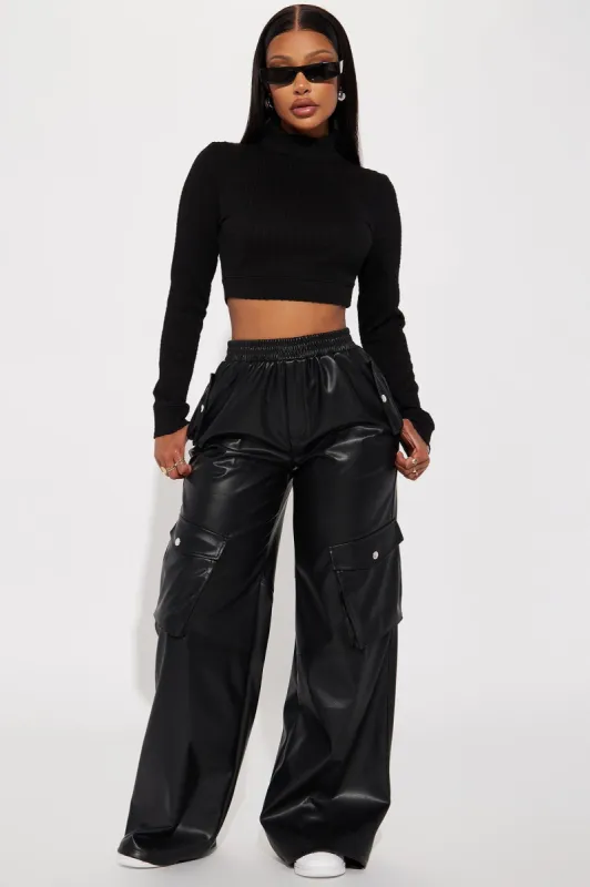 Valencia Faux Leather Cargo Pant - Black sold by Fashion Nova