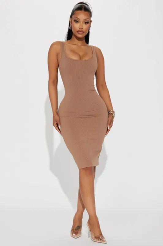 Audrey Shapewear Midi Dress - Mocha sold by Fashion Nova