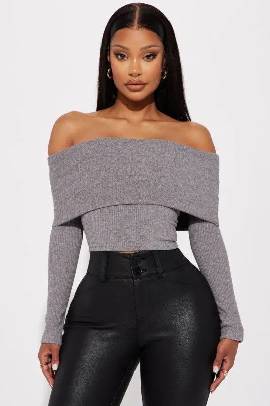 Sophia Heavy Rib Top - Grey sold by Fashion Nova