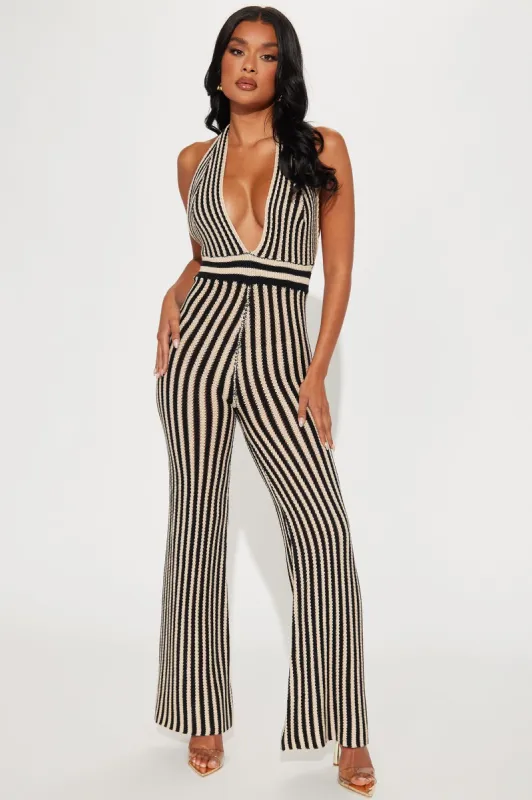 Catching Waves Crochet Jumpsuit - Black/combo sold by Fashion Nova