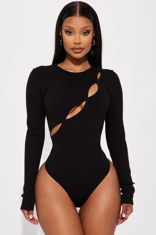 Kim Long Sleeve Cut Out Bodysuit - Black sold by Fashion Nova