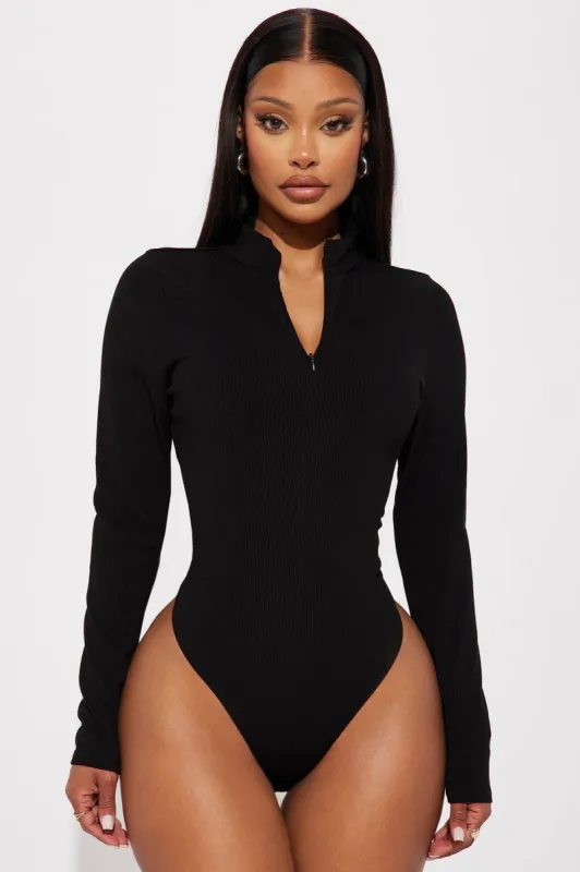 Melanie Ribbed Bodysuit - Black sold by Fashion Nova