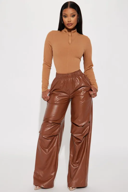 Neutral Feelings Faux Leather Pant - Brown sold by Fashion Nova
