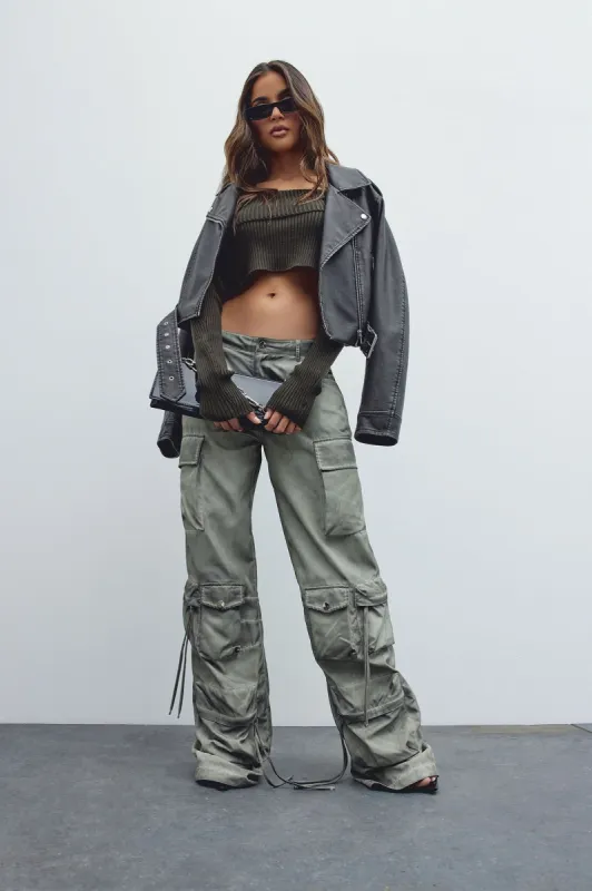 Fan Favorite Washed Nylon Cargo Pant - Olive sold by Fashion Nova