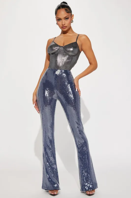 Outshining Sequin Flare Pant - Navy sold by Fashion Nova