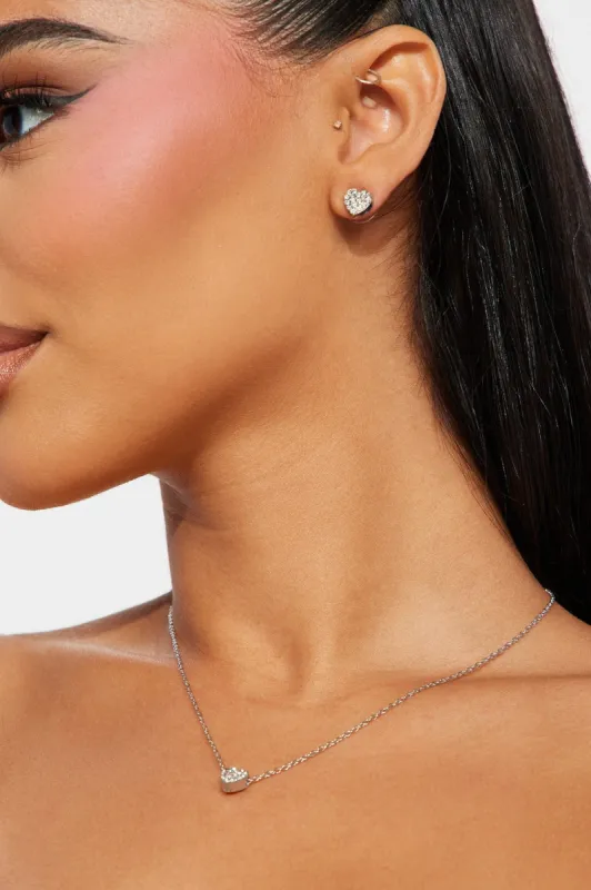 Cupids Heart Necklace And Earring Set - Silver sold by Fashion Nova