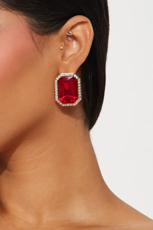 The Little Things Rhinestone Earrings - Gold/Red sold by Fashion Nova