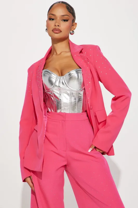 All About The Glam Embellished Blazer - Fuchsia sold by Fashion Nova
