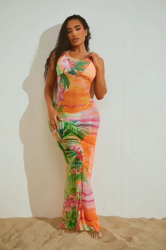 Sunsets In Waikiki Cover Up Maxi Dress - Orange/combo sold by Fashion Nova