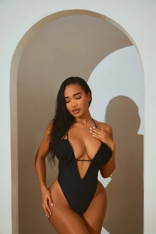 Amalfi Coast Rosette 1 Piece Swimsuit - Black sold by Fashion Nova
