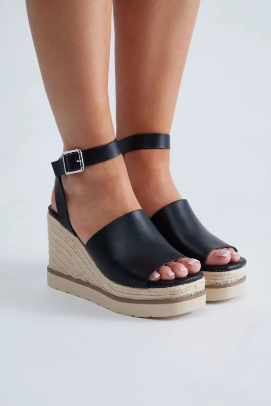 Just Being Me Wedges - Black sold by Fashion Nova