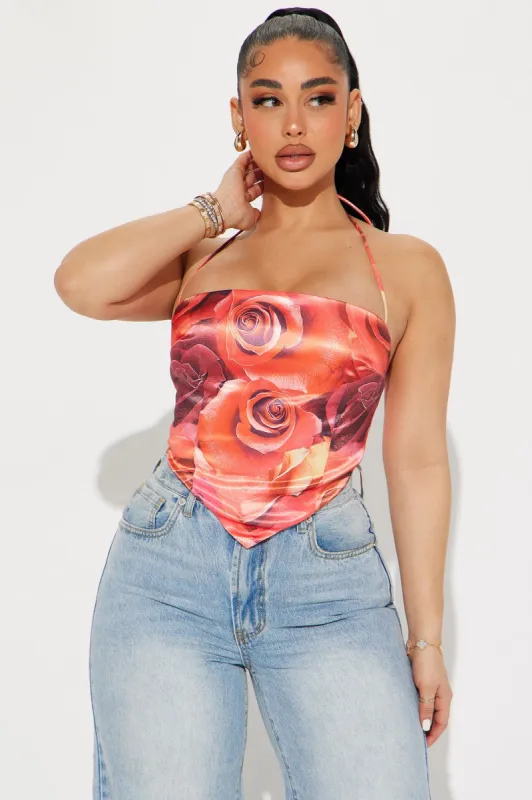 My Season Floral Halter Top - Red/combo sold by Fashion Nova