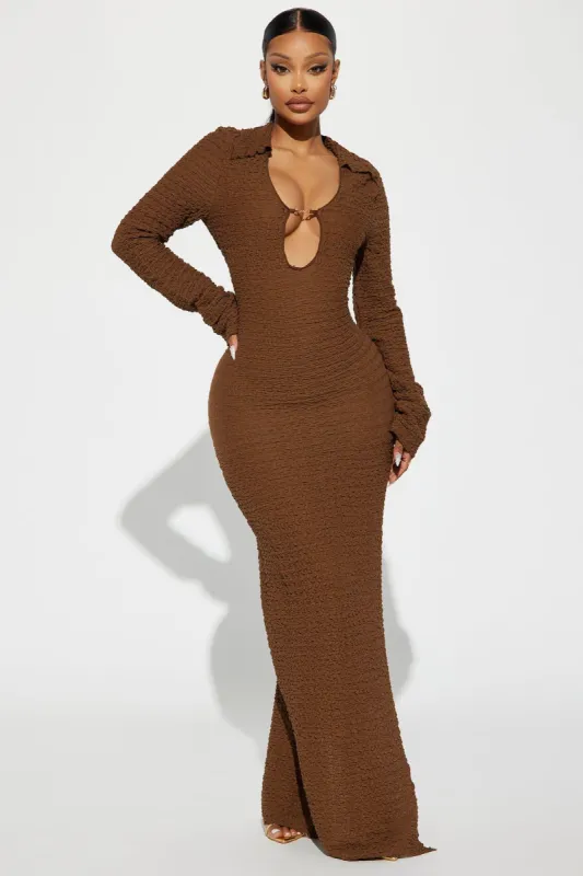Marina Textured Maxi Dress - Chocolate sold by Fashion Nova
