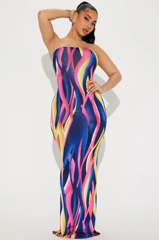 Miami Girl Printed Maxi Dress - Navy/combo sold by Fashion Nova