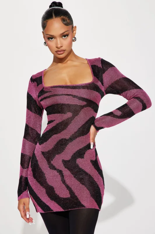 Elsie Metallic Mini Dress - Magenta sold by Fashion Nova