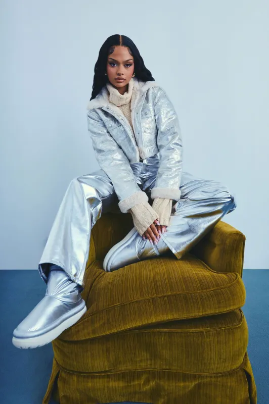 Stepped Out Shearling Jacket - Silver sold by Fashion Nova